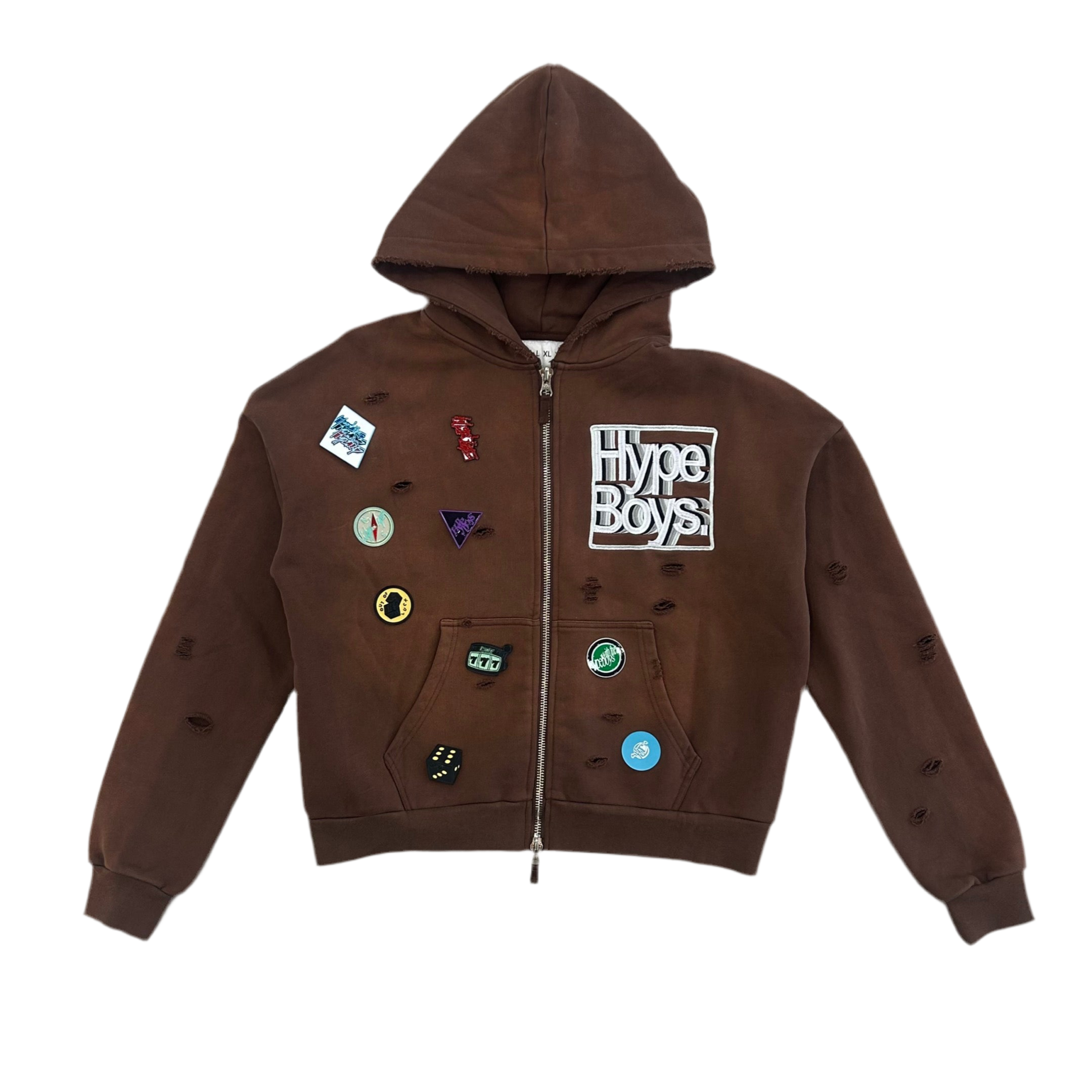 HYPEBOYS DOUBLE ZIP PIN BROWN HOODIE