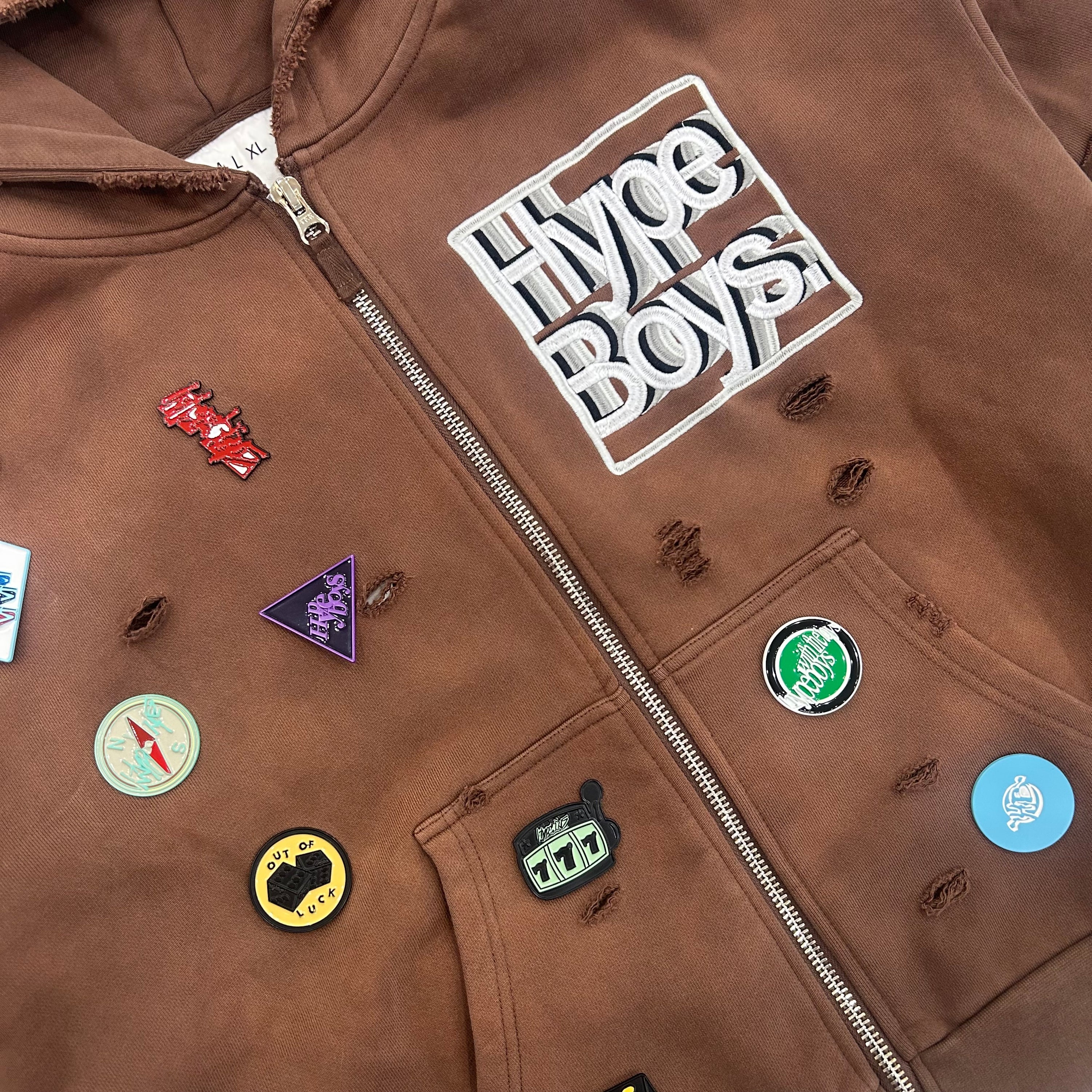HYPEBOYS DOUBLE ZIP PIN BROWN HOODIE