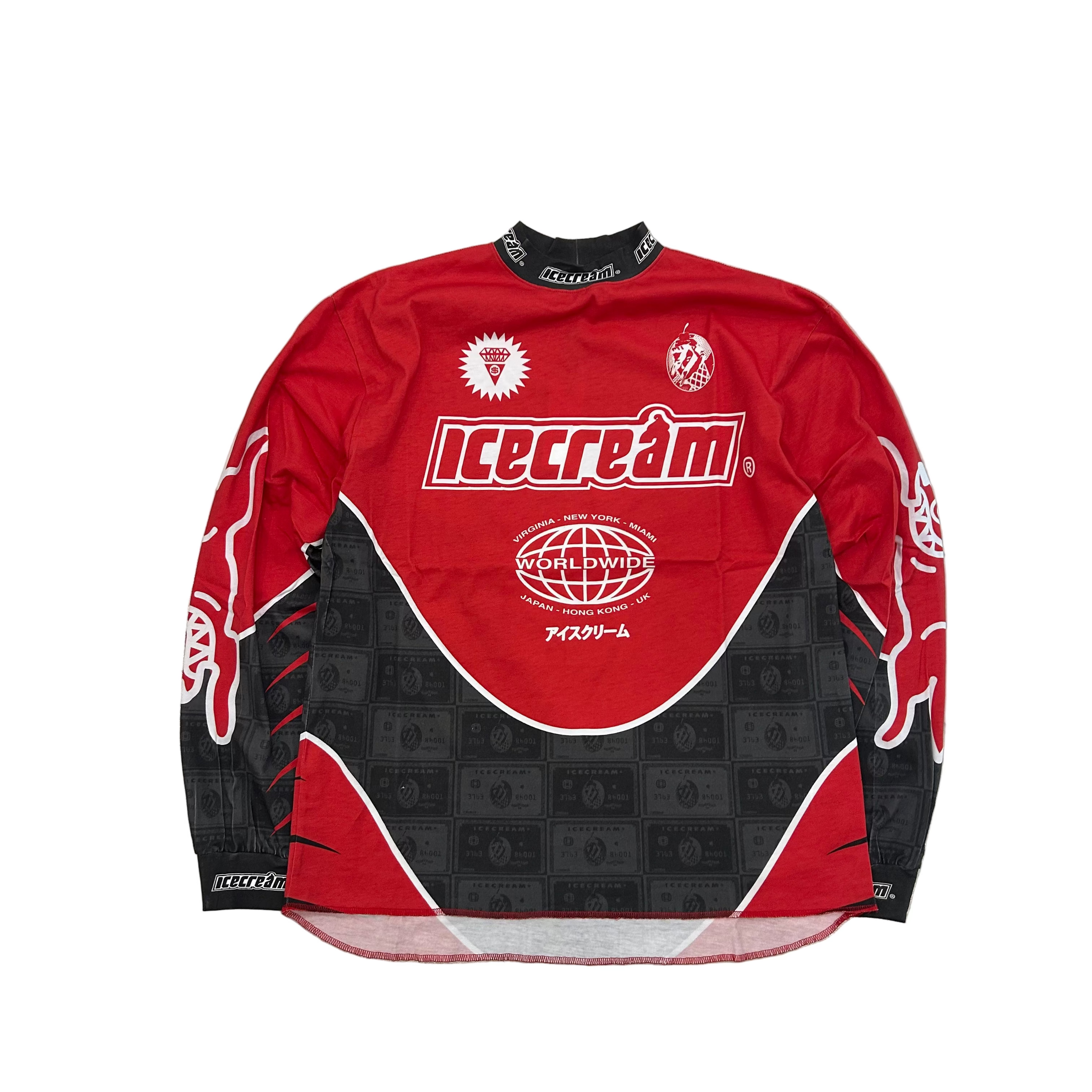 ICE CREAM WORLDWIDE MOTO JERSEY LS KNIT TEE FIERY RED