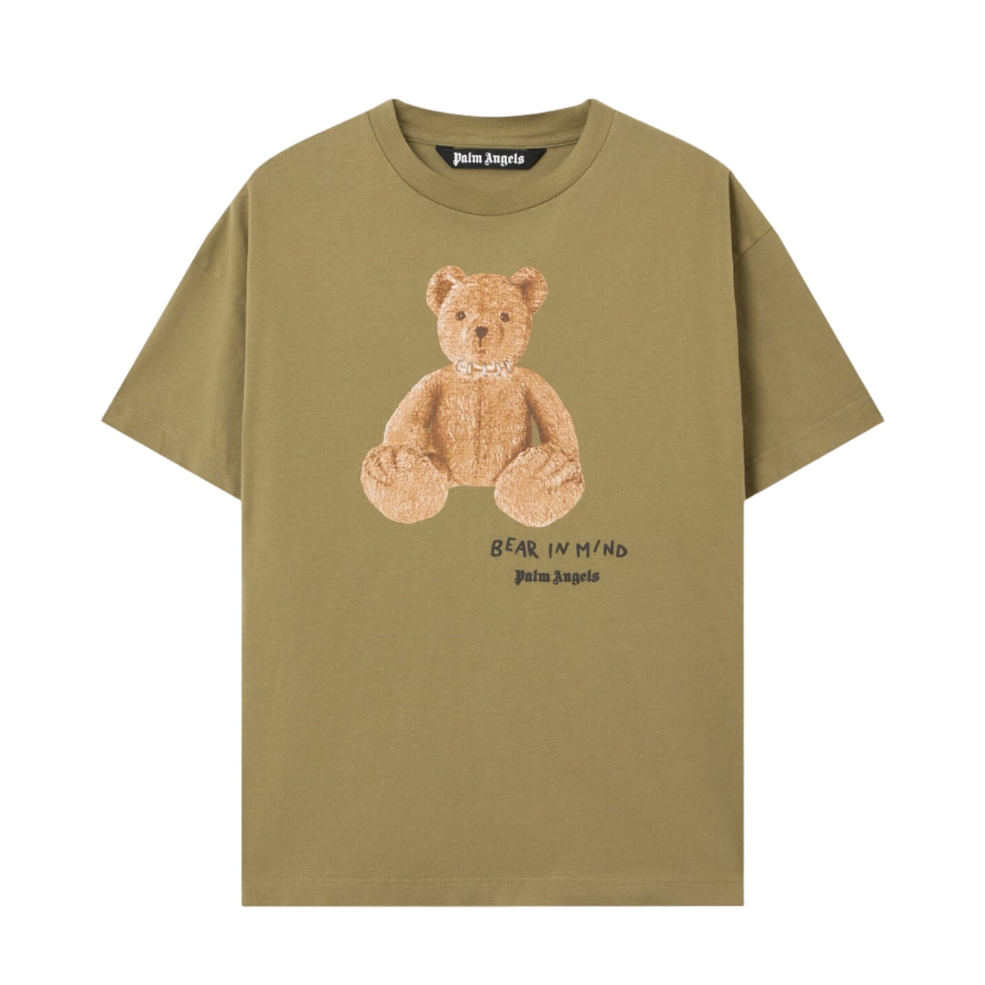 PALM ANGELS Bear In Mind Regular T-Shirt ARMY GREEN & BROWN