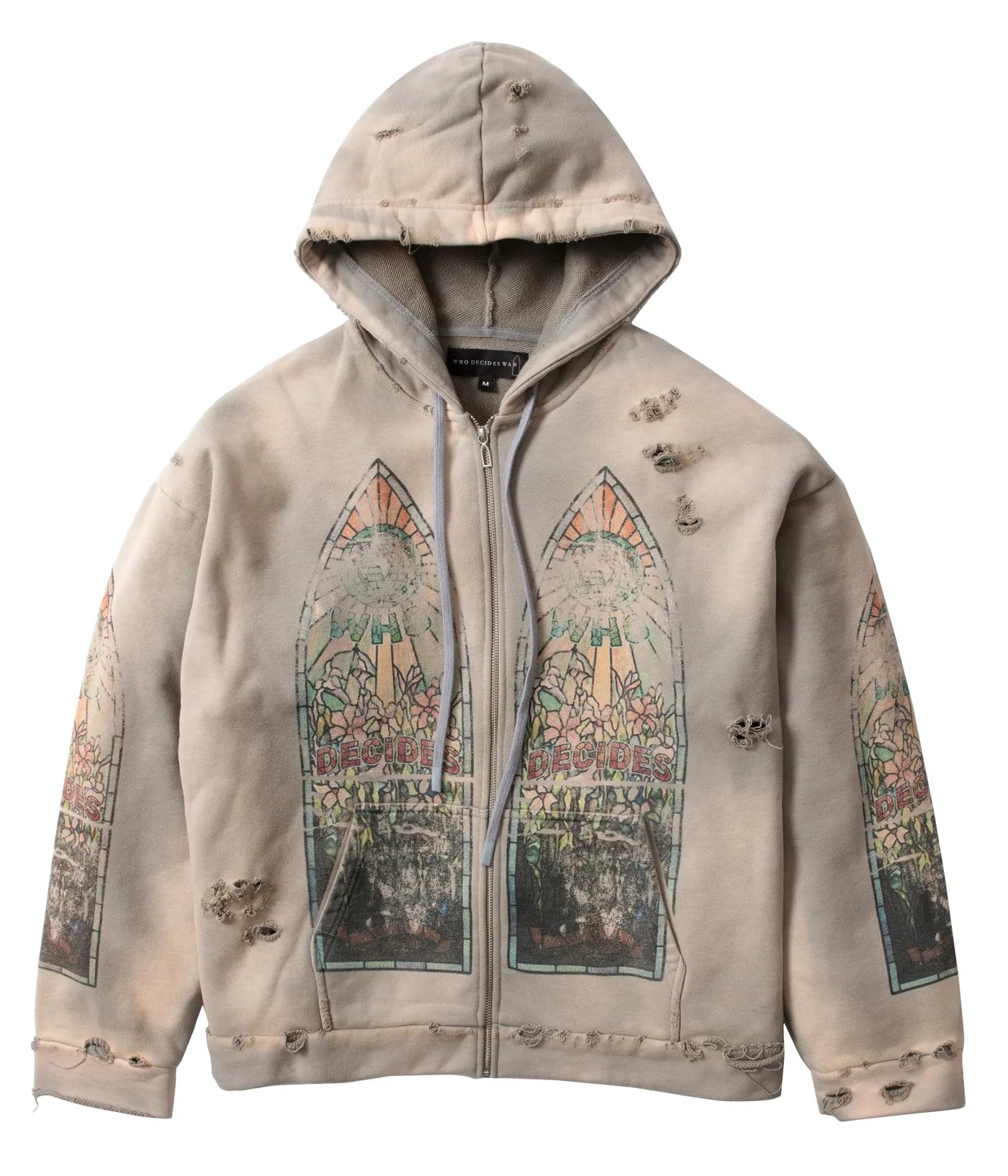 Who Decides War Faded Zip Up Hoodie Vintage Grey