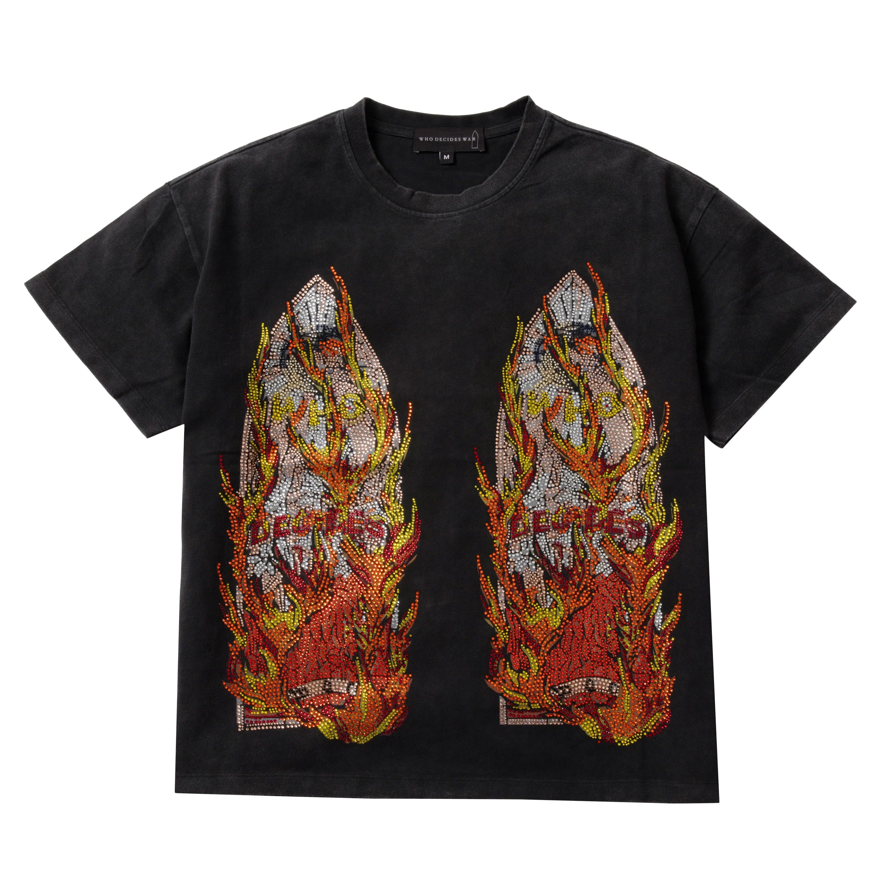 WHO DECIDES WAR RHINESTONE FLAME GLASS JERSEY