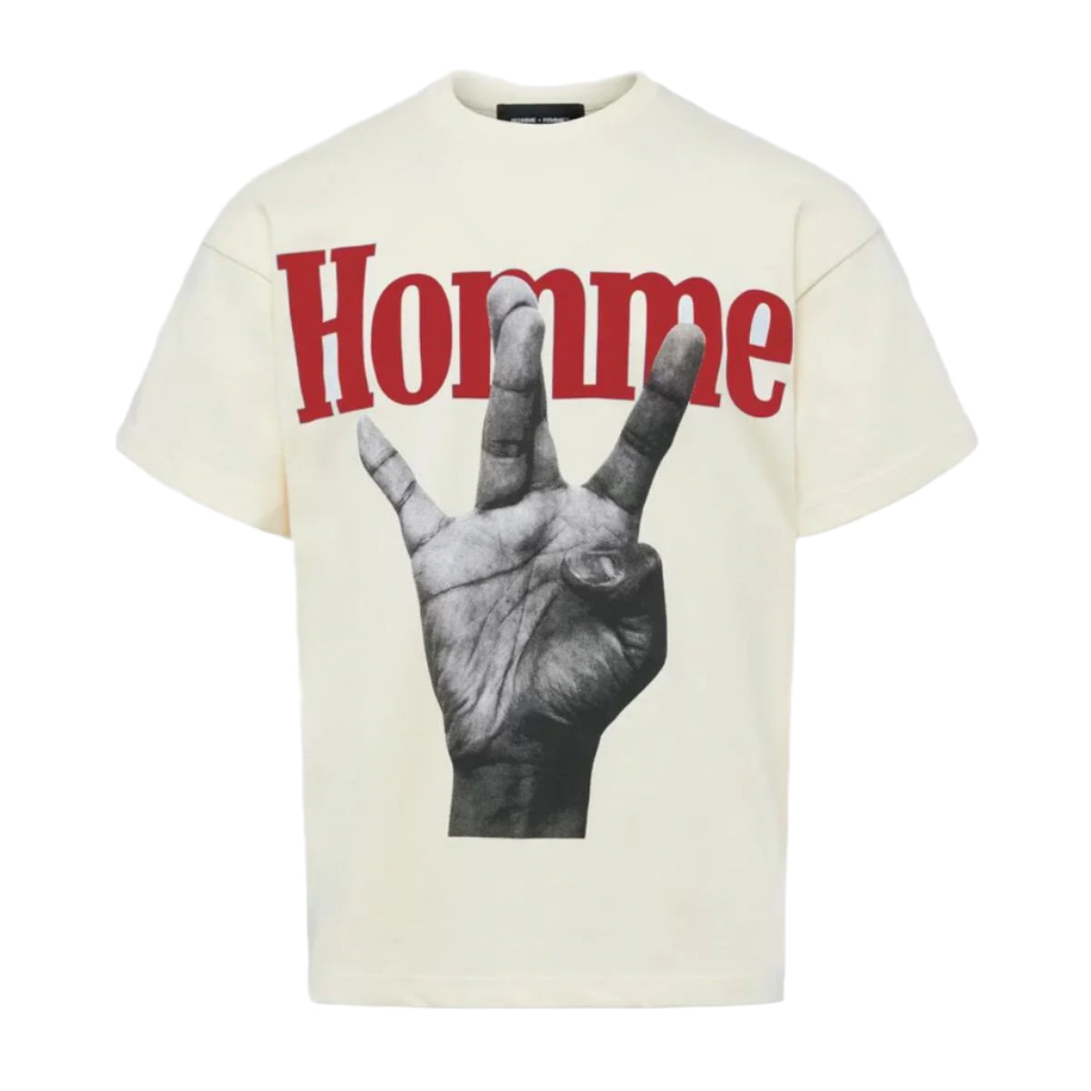 HOMME + FEMME TWISTED FINGERS TEE CREAM & RED