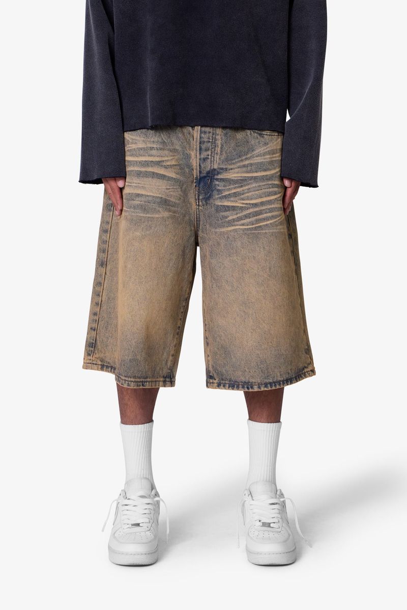MNML Baggy Dust Stone Denim Shorts Vintage Blue
