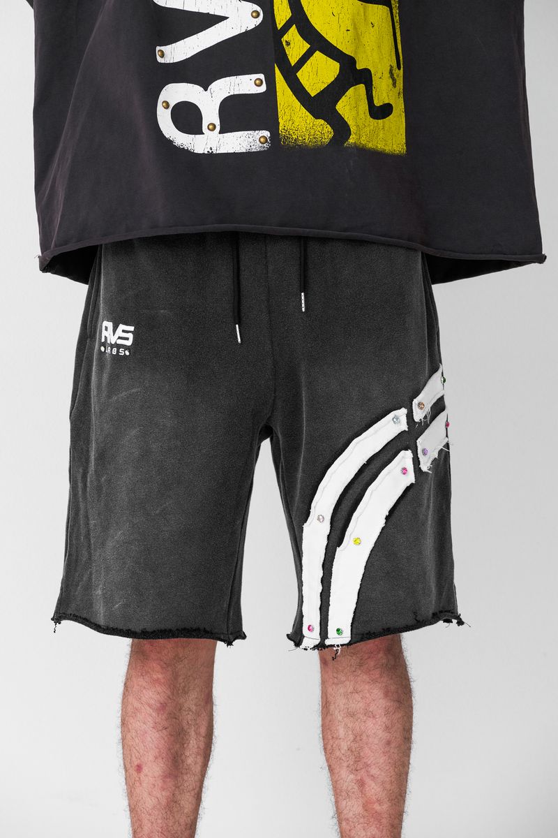 RVS LABS| Smoke Washed "Signature" Shorts with Gem Stones