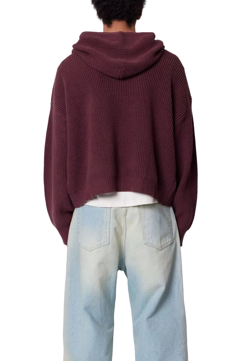 MNML KNIT ZIP UP HOODIE BURGANDY