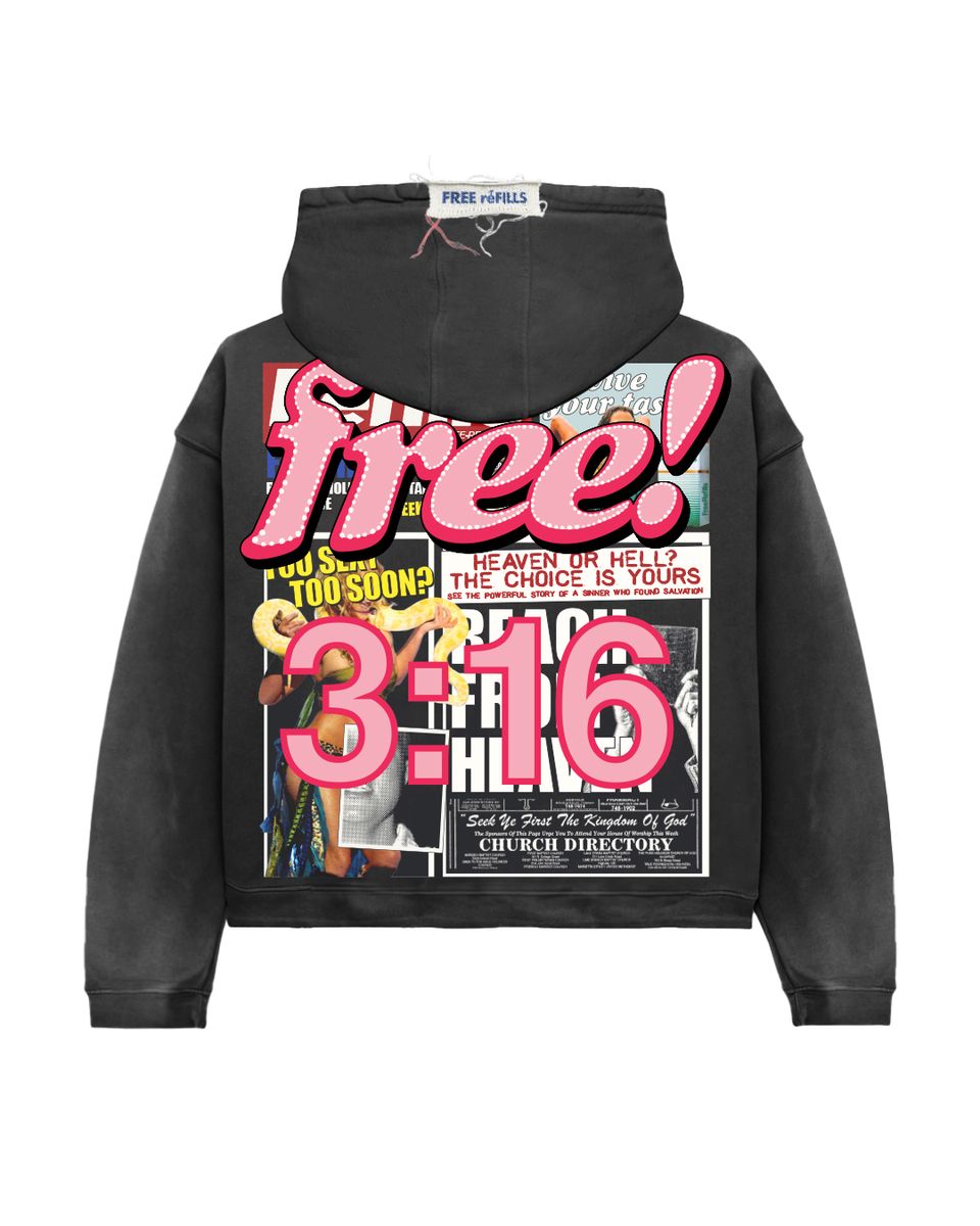 FREE REFILLS TABLOID ZIP UP HOODIE  BLACK
