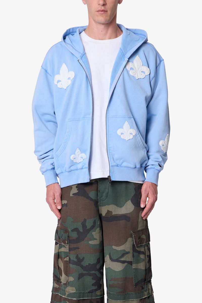 MNML Fleur Zip Up Hoodie - Washed Blue (Fleur-Zip-Up-Hoodie-Washed-Blue)