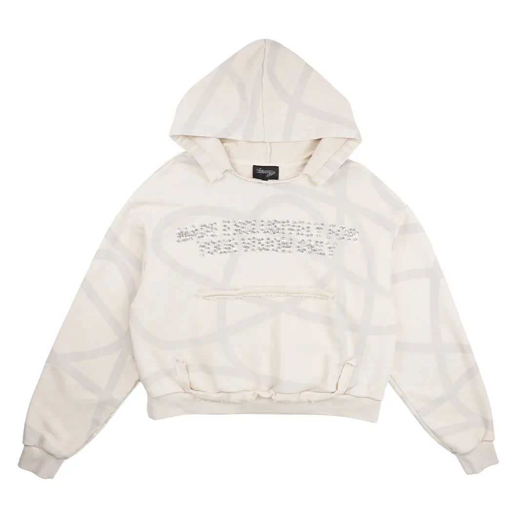 VISIONARY CLUB "TWISTED CHAOS" DISTRESSED HOODIE (OAT MILK)