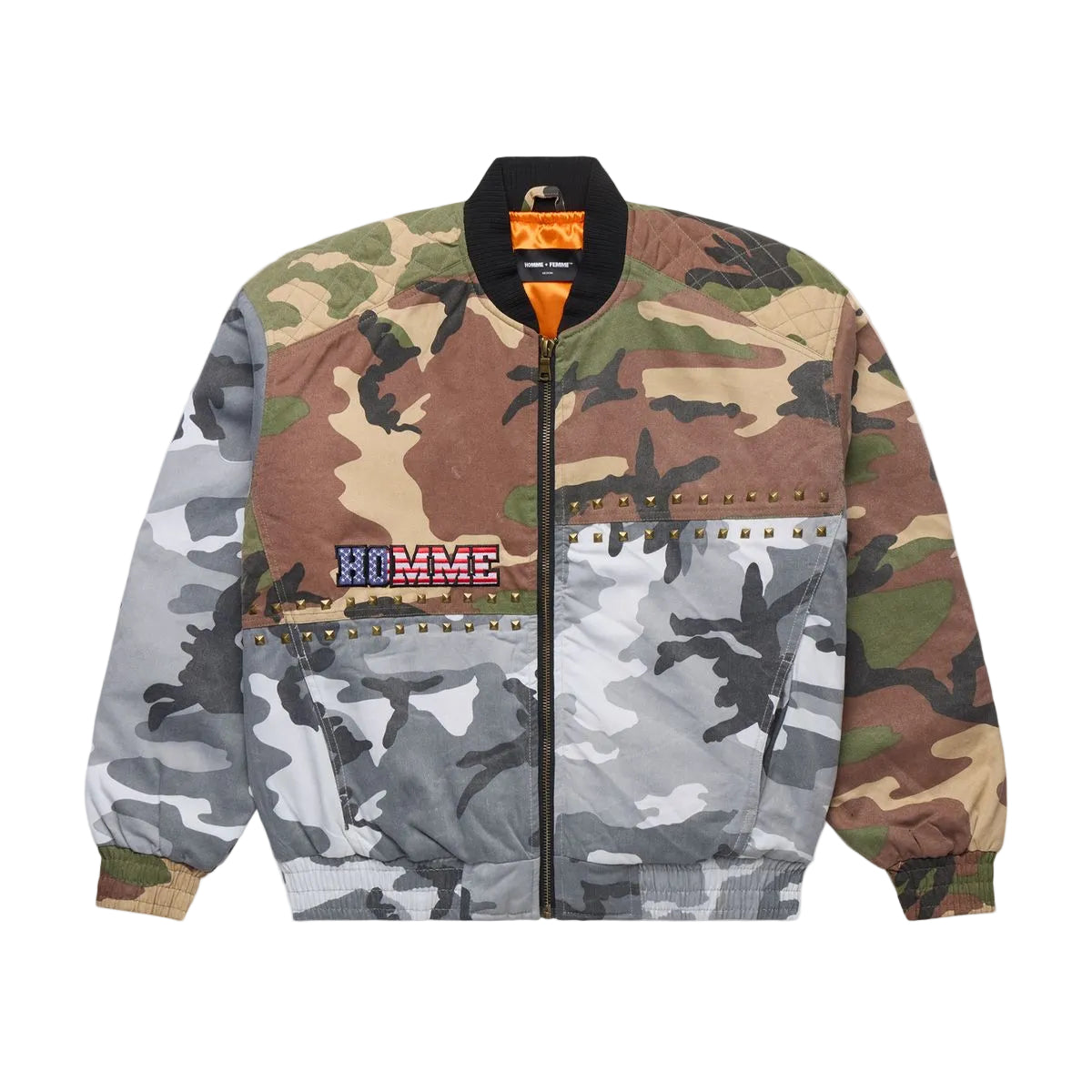 HOMME + FEMME Cycled Camo Bomber