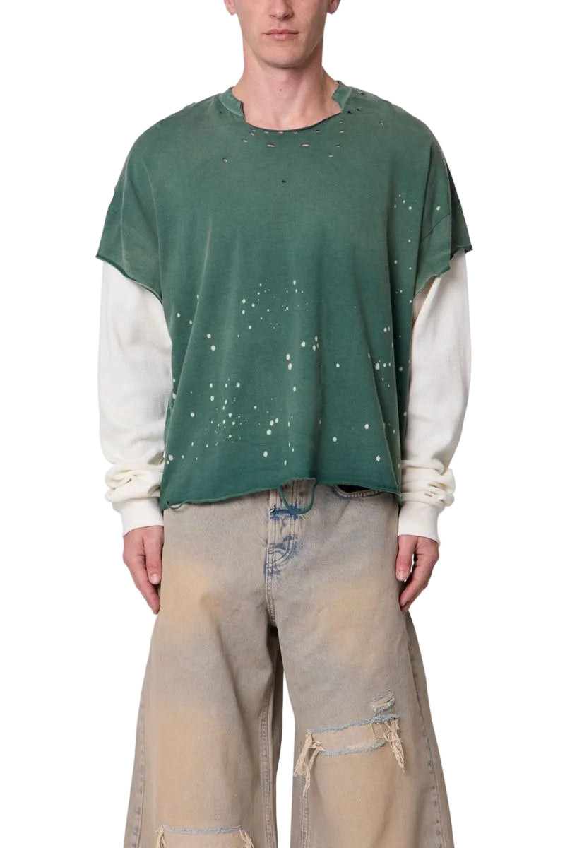 MNML LAYERED DISTRESSED PAINTED LS TEE GREEN