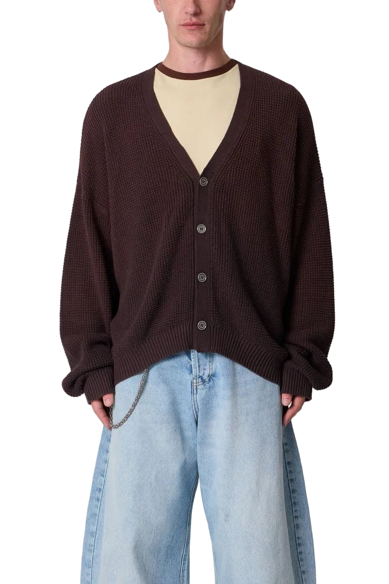 MNML WAFFLE CARDIGAN SWEATER BROWN