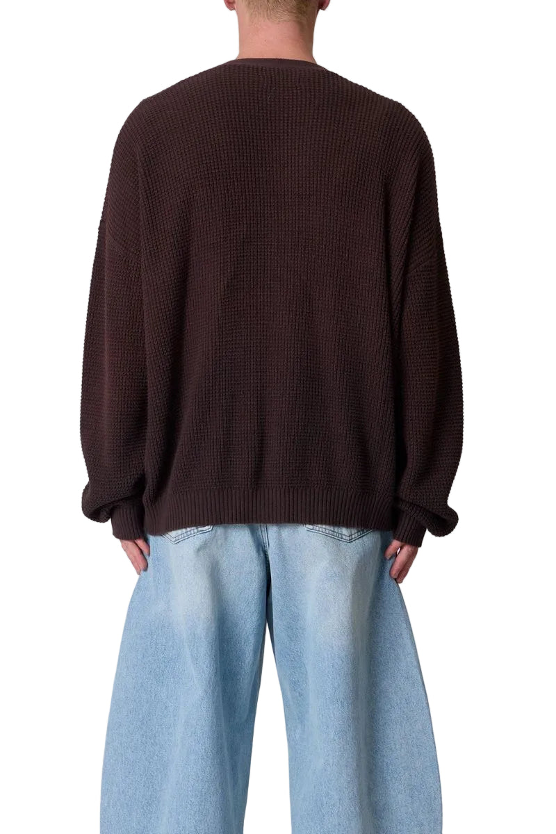 MNML WAFFLE CARDIGAN SWEATER BROWN