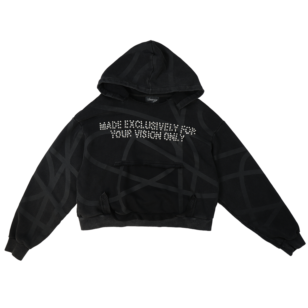 VISIONARY CLUB "TWISTED CHAOS" DISTRESSED HOODIE (TRIPLE BLACK)
