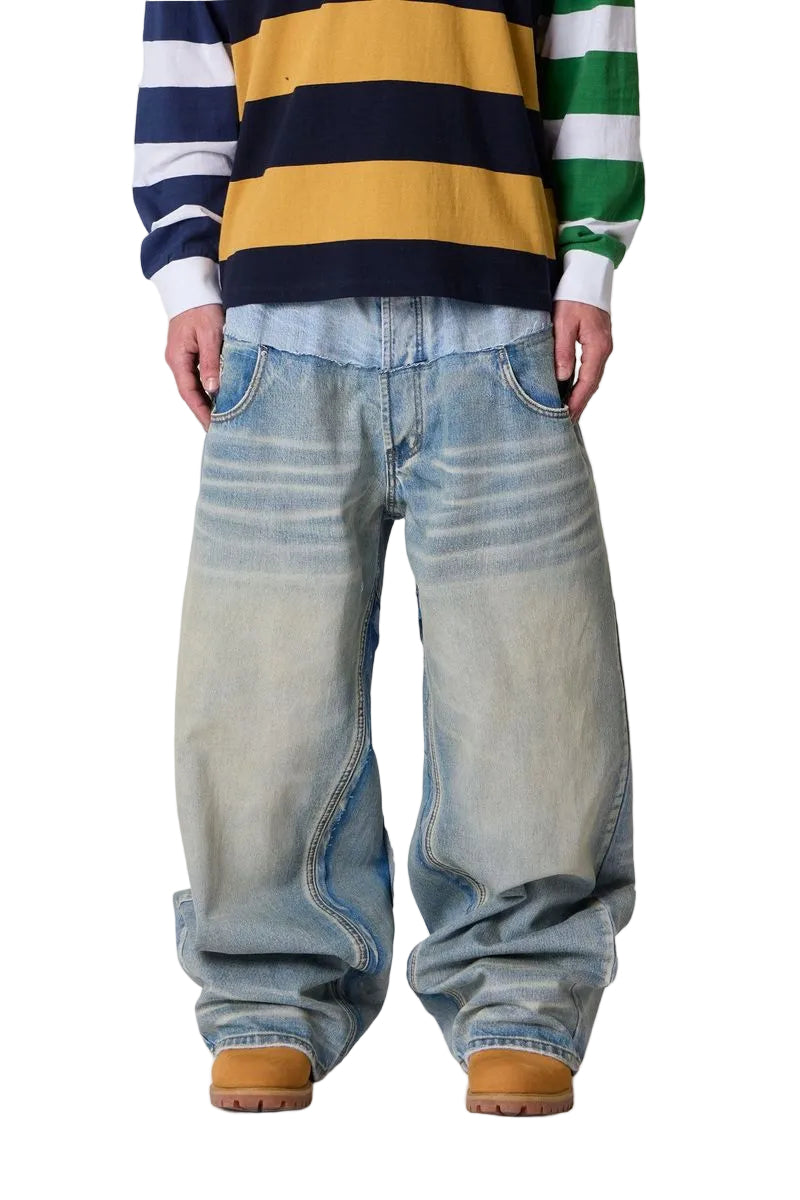MNML MEGA BAGGY LAYERED DENIM MEDIUM