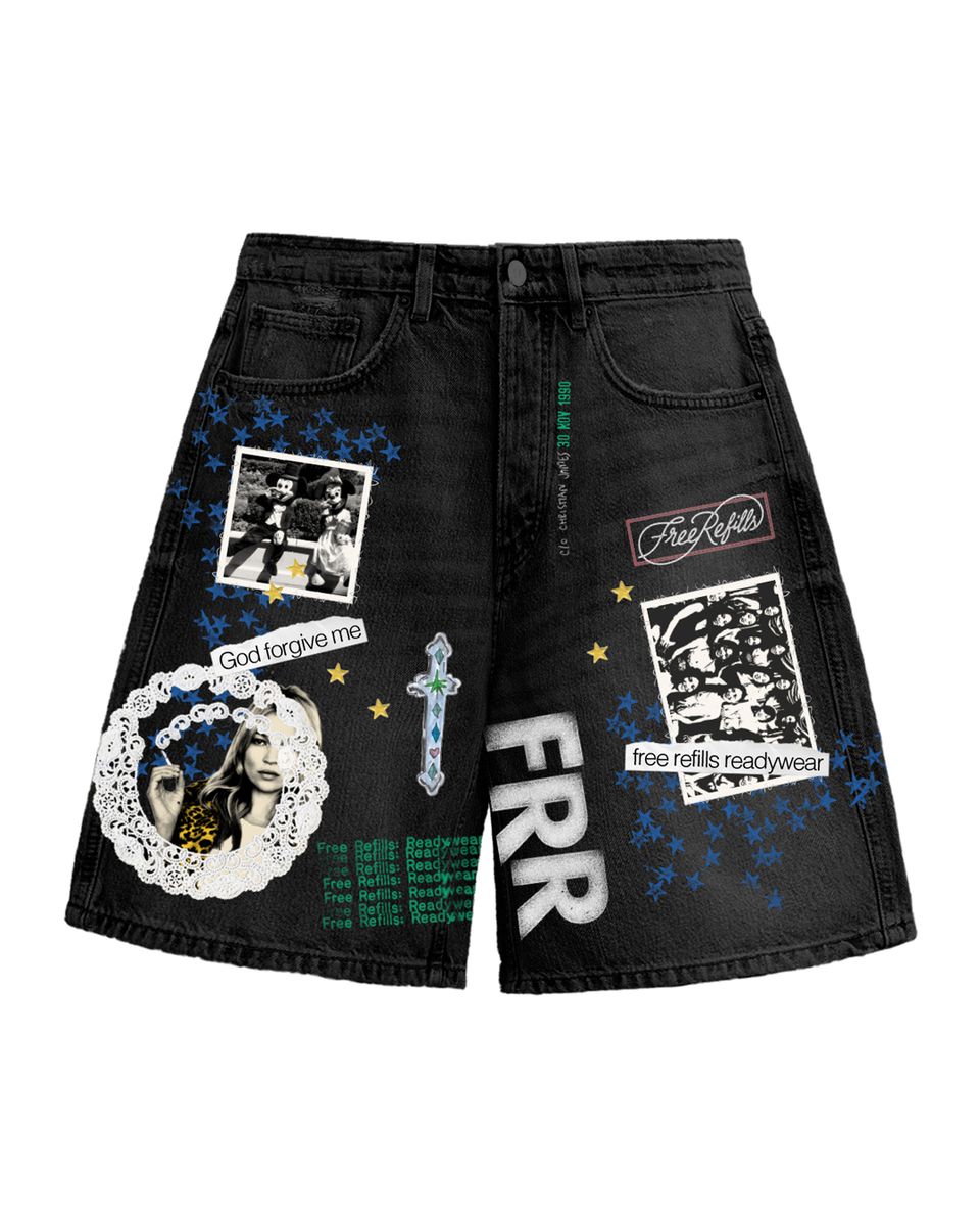 FREE REFILLS COLLAGE JORTS  ( BLACK )