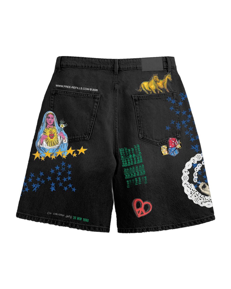 FREE REFILLS COLLAGE JORTS  ( BLACK )