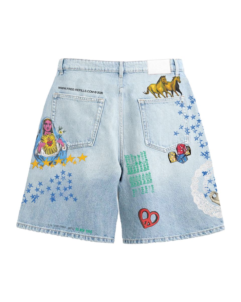 FREE REFILLS COLLAGE JORTS ( BLUE )
