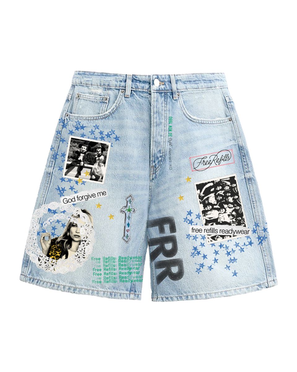 FREE REFILLS COLLAGE JORTS ( BLUE )