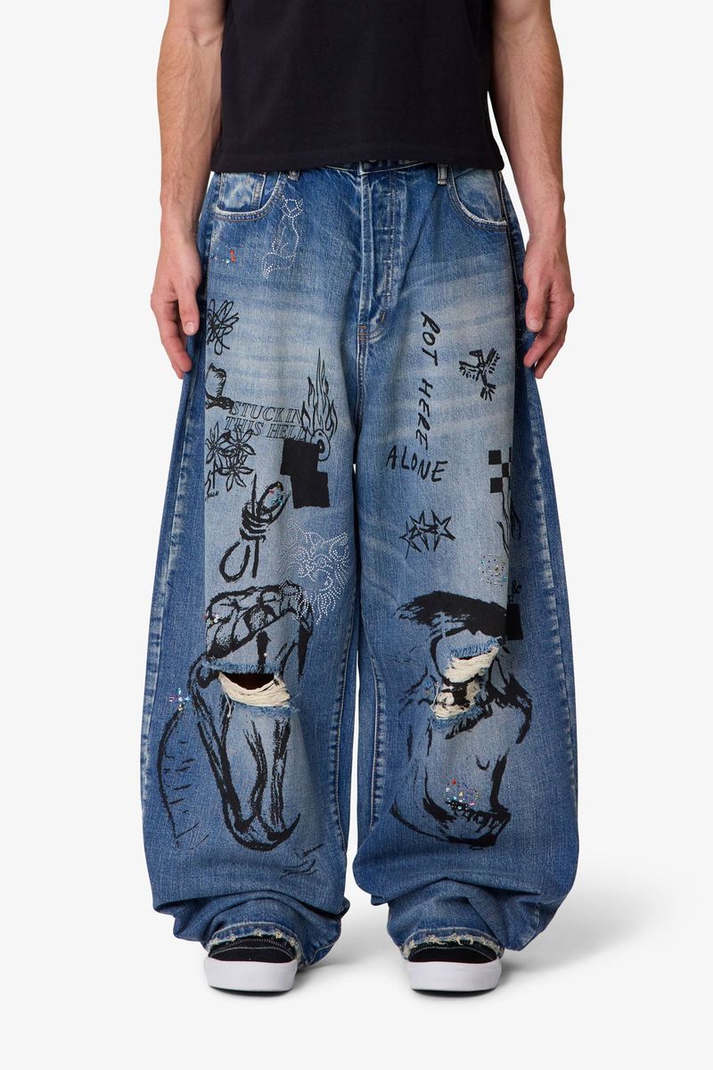 MNML Mega Baggy Sketch Denim - Blue