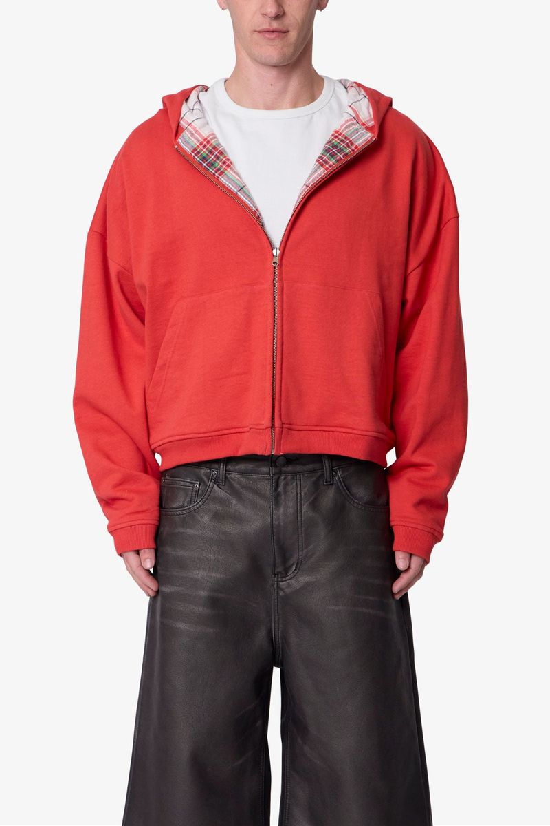 MNML Reversible Flannel Zip Up Hoodie - Red