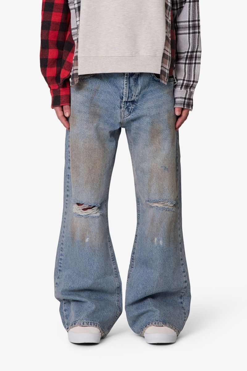 mnml Stained Kick Flare Denim - Western Blue