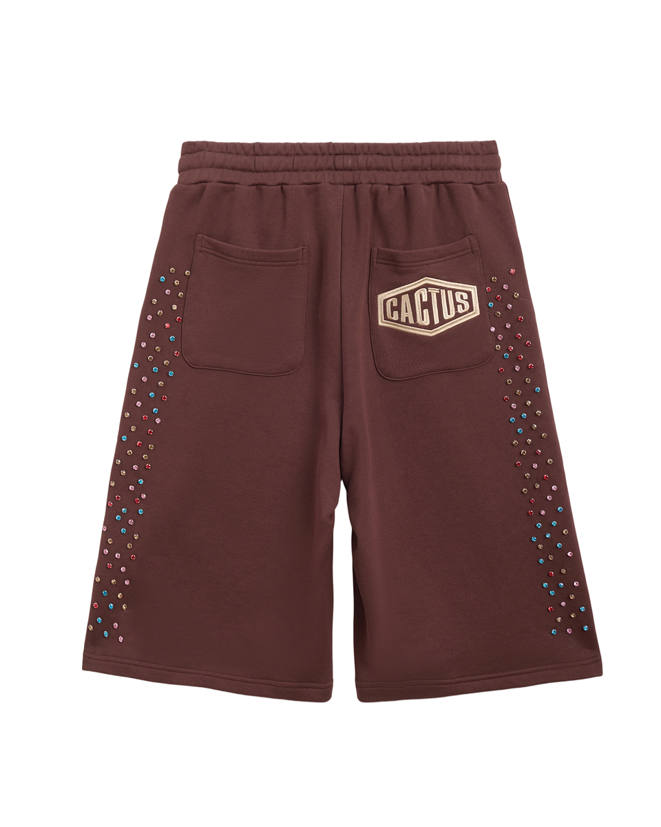 AZVA Crystal Cactus Sweat Shorts Brown