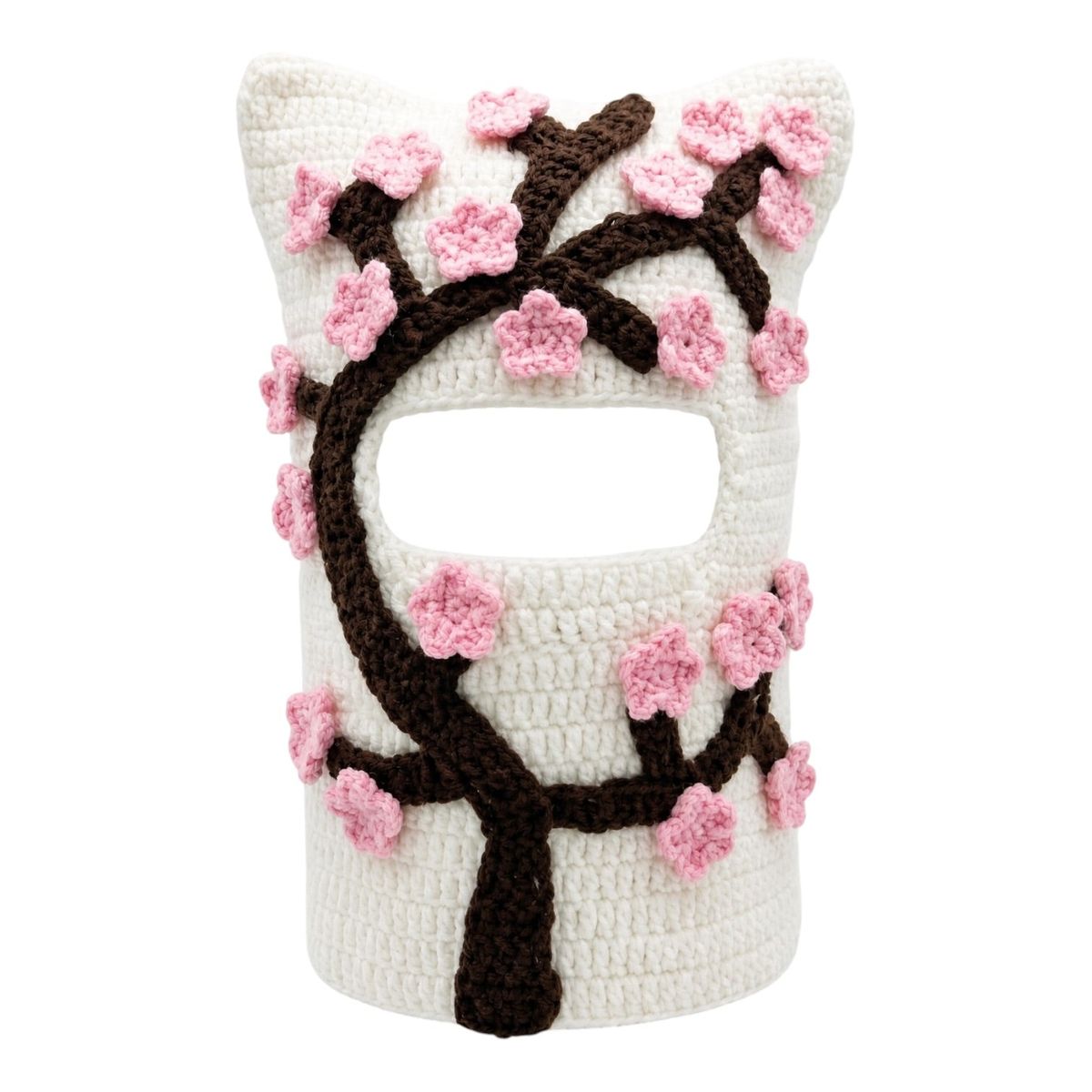 ARKYVE Cherry Blossom Crochet Cat Mask