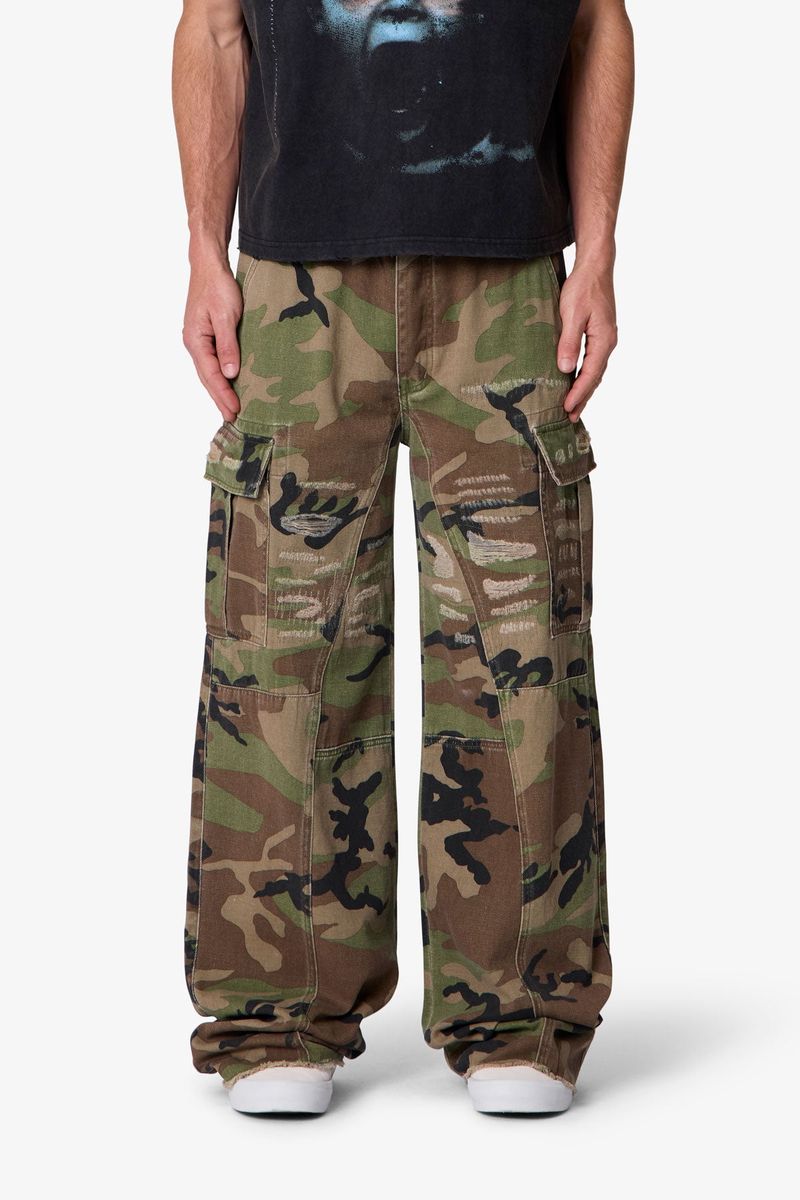 MNML Distressed Camo Cargo Pants