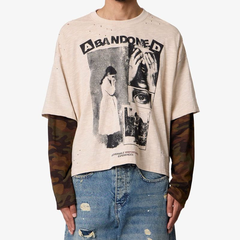 MNML Abandoned Layered L/S Tee - Off White/Camo