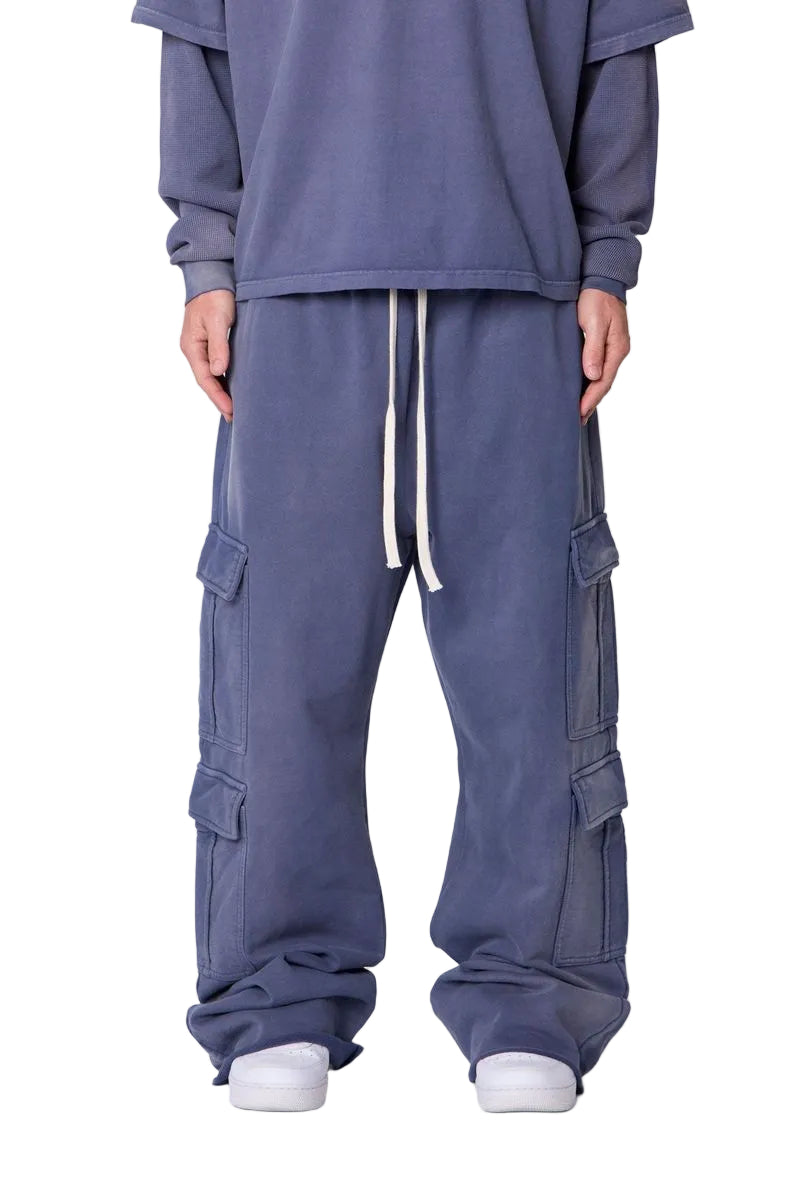 MNML Ultra Baggy Cargo Sweatpants - Washed Navy