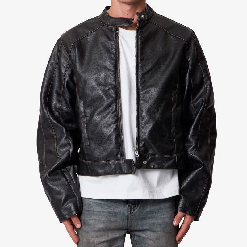 MNML Leather Moto Jacket - Black