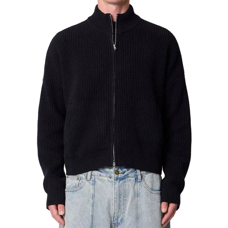 MNML Knit Zip Up Sweater - Black