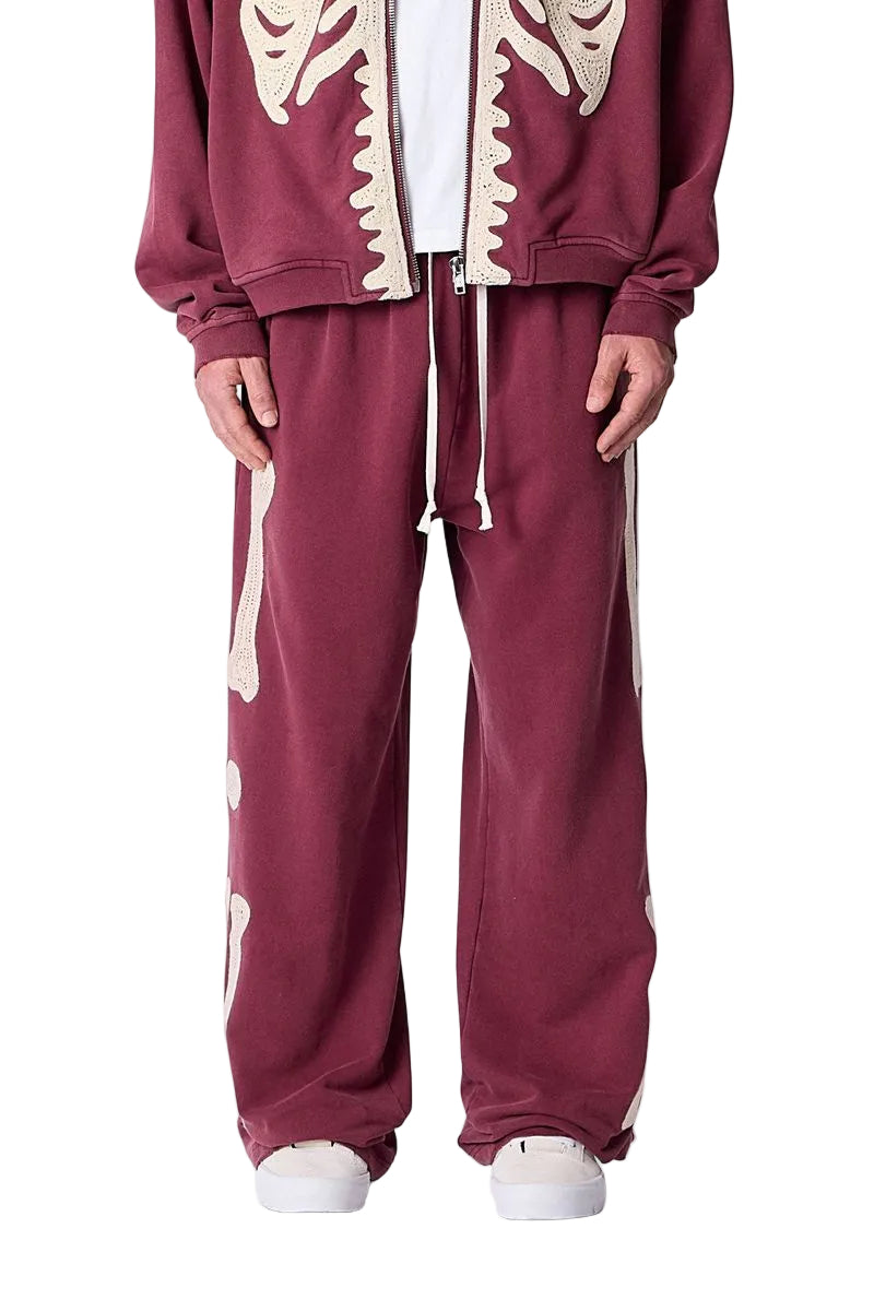 mnml Ultra Baggy Skeleton Sweatpants - Washed Red