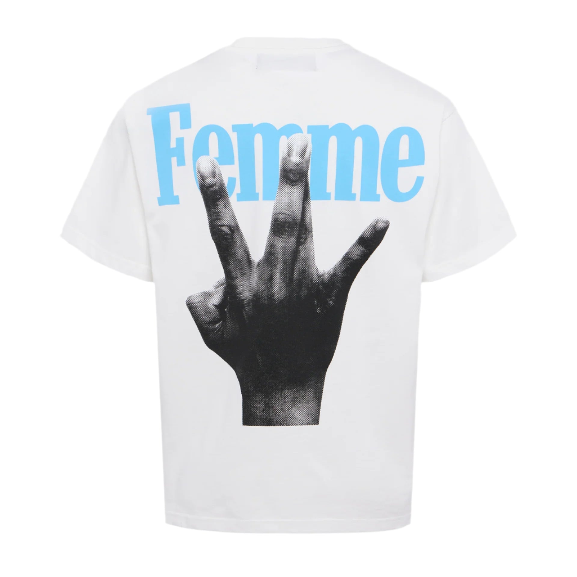 HOMME + FEMME TWISTED FINGERS TEE WHITE & BABY BLUE