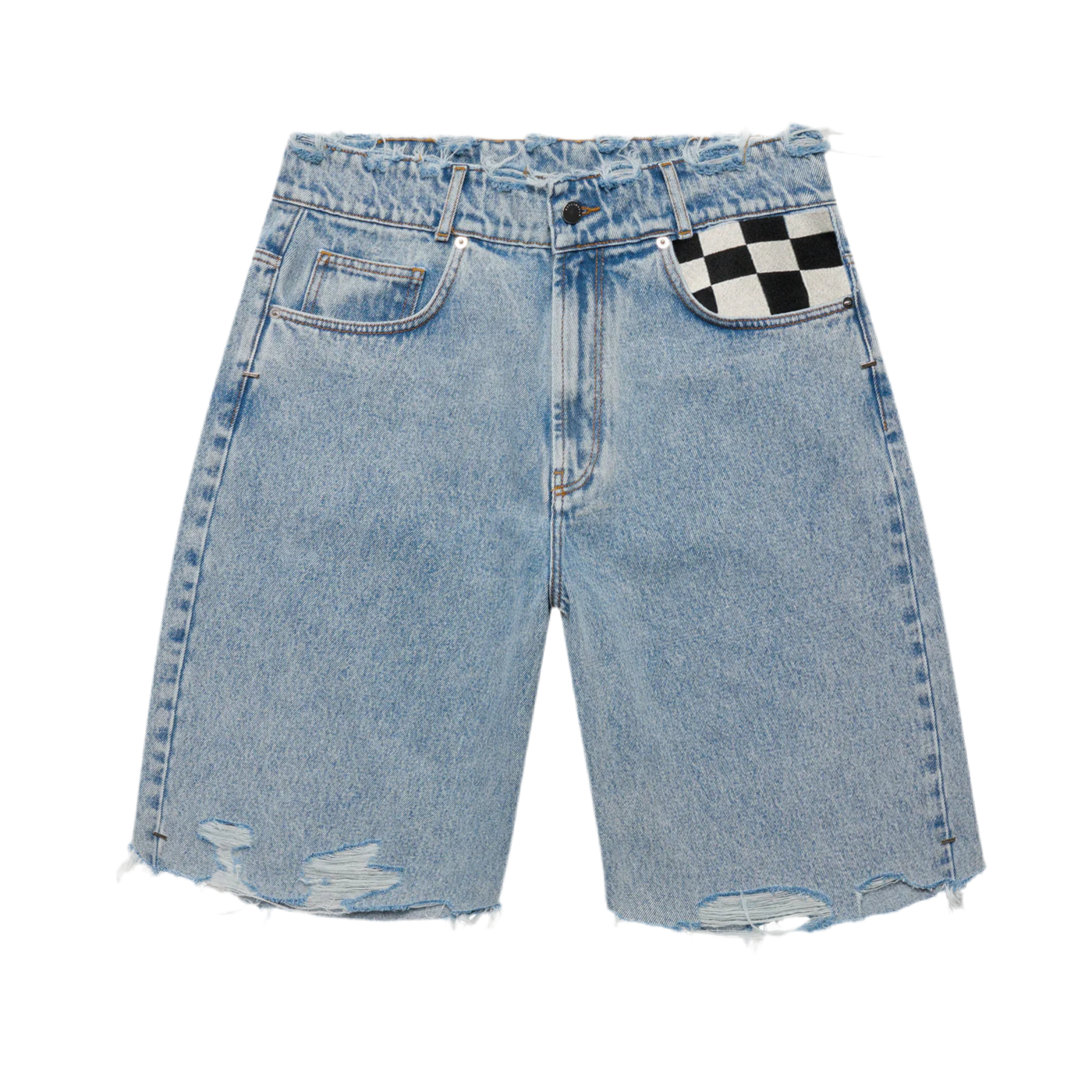 ASKYURSELF BAGGY CHECKERED DENIM SHORTS