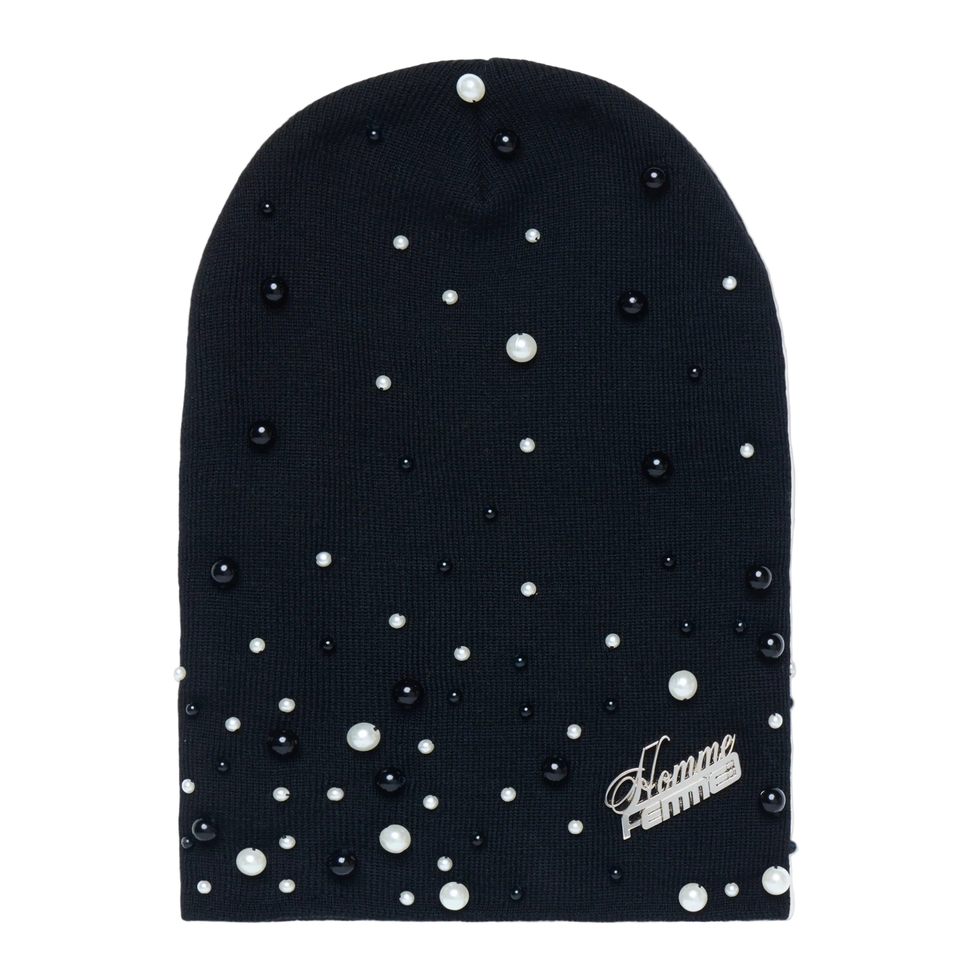 HOMME + FEMME Pearl Beanie Black