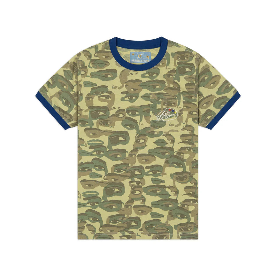 KID SUPER Face Camo Short Sleeve Shirt Heavy Wash / Blue Rib