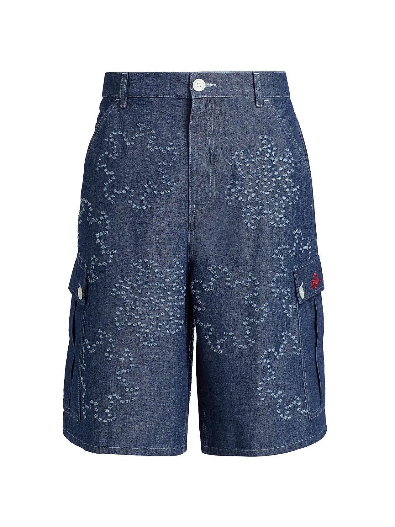 Marni Frayed Denim Low-Rise Wide-Leg Shorts