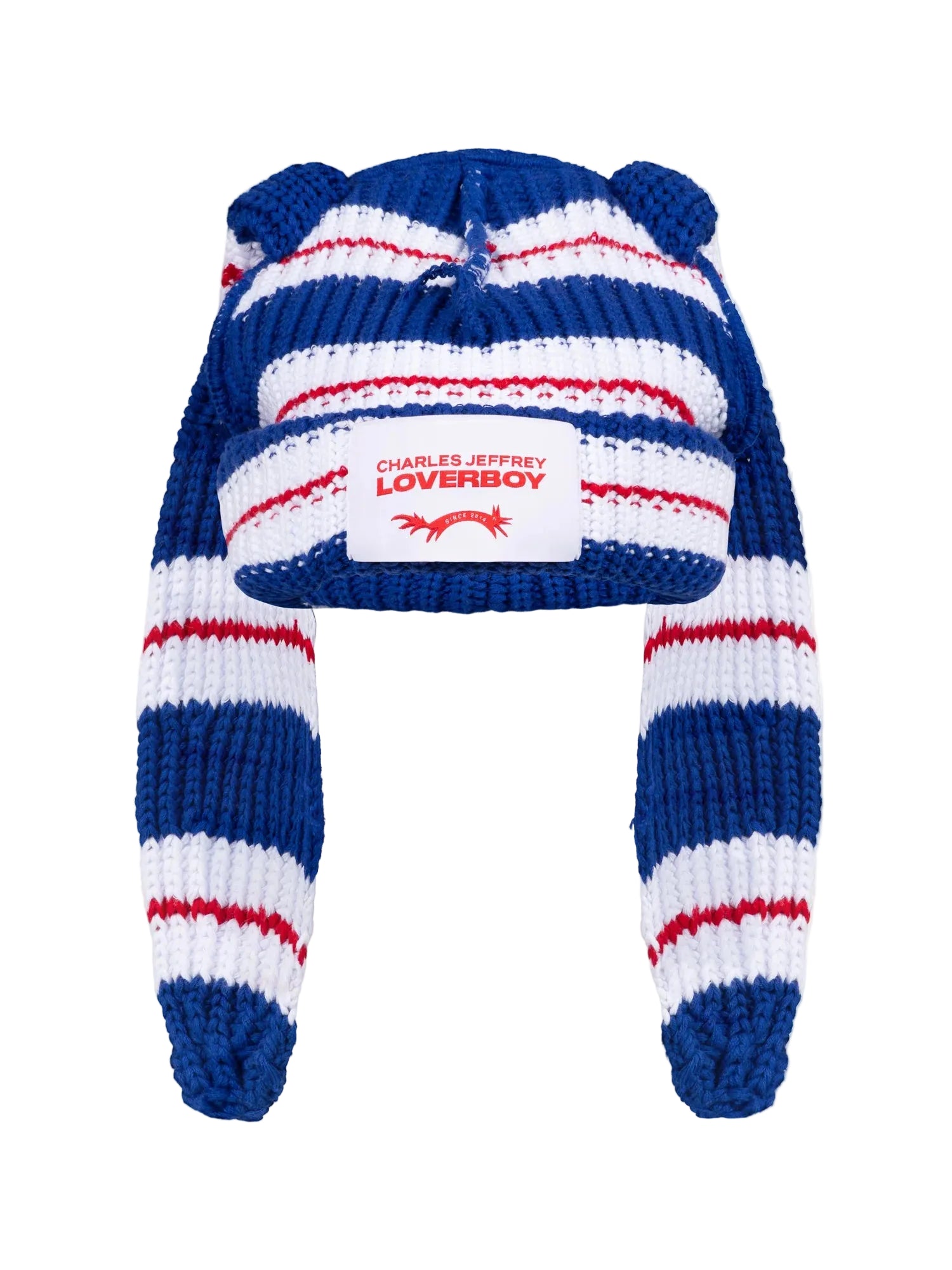 CHARLES JEFFREY LOVERBOY CHUNKY RABBIT BEANIE in BLUE RED WHITE