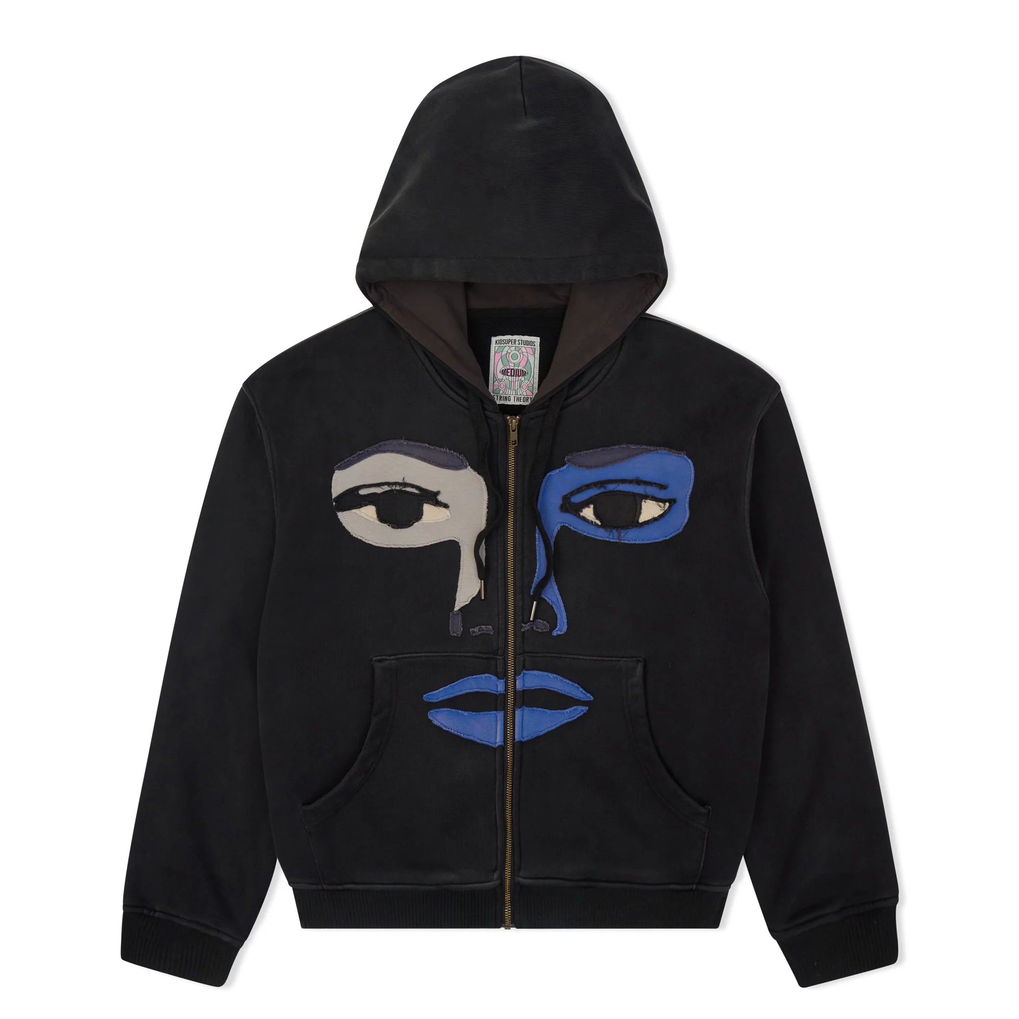 KID SUPER PATCHWORK FACE HEAVYWEIGHT ZIP UP HOODIE BLACK