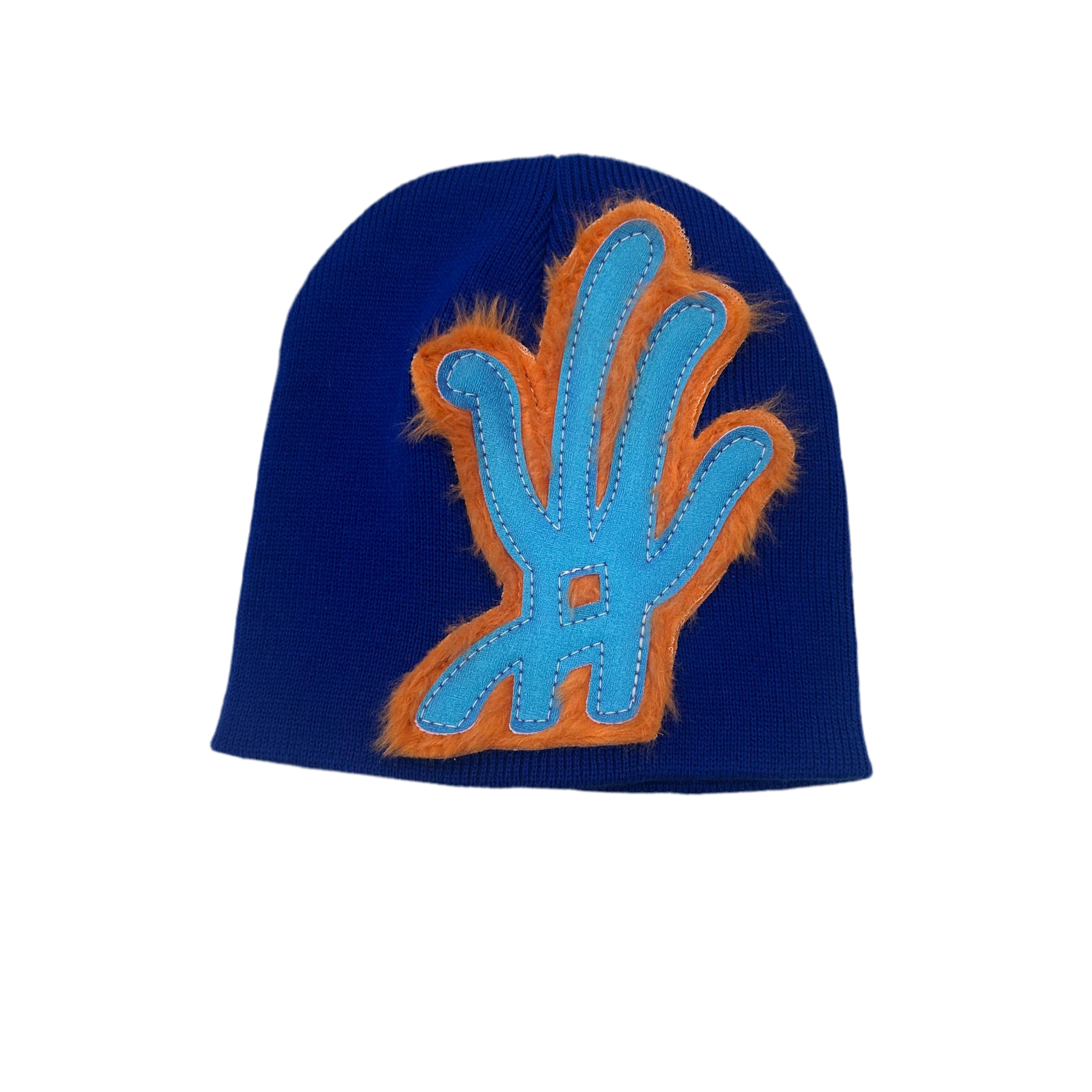YKWYK BLUE & ORANGE FUR BEANIE