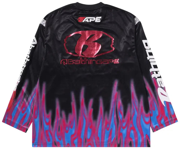 A Bathing Ape Flame Pattern Multilogo Relaxed Fit Football Jersey