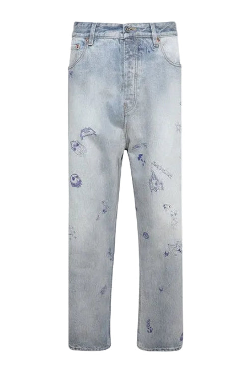 VETEMENTS Scribbled Baggy Jeans Blue