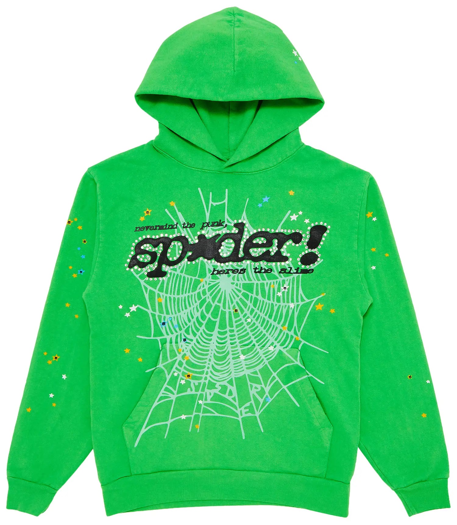 SP5DER Punk V2 Rhinestone Hoodie Bright Green