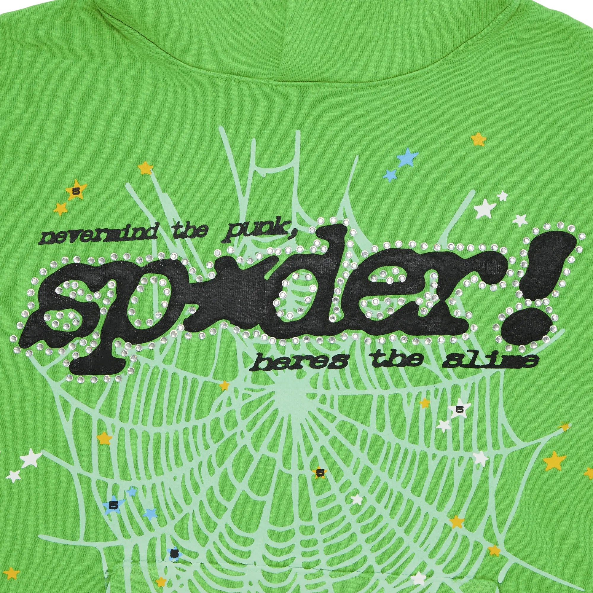 SP5DER Punk V2 Rhinestone Hoodie Bright Green