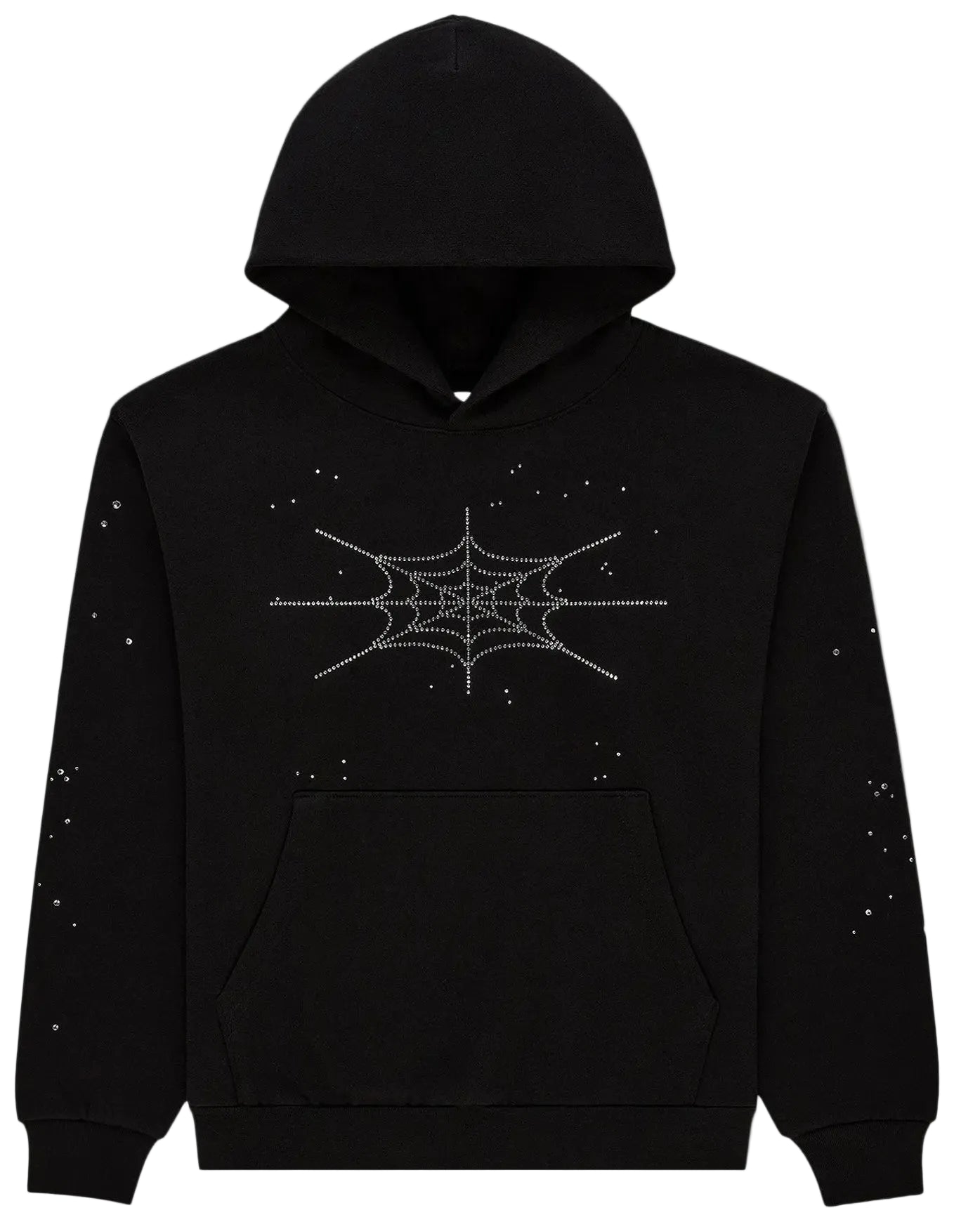 Sp5der Rhinestone Silk Hoodie Black