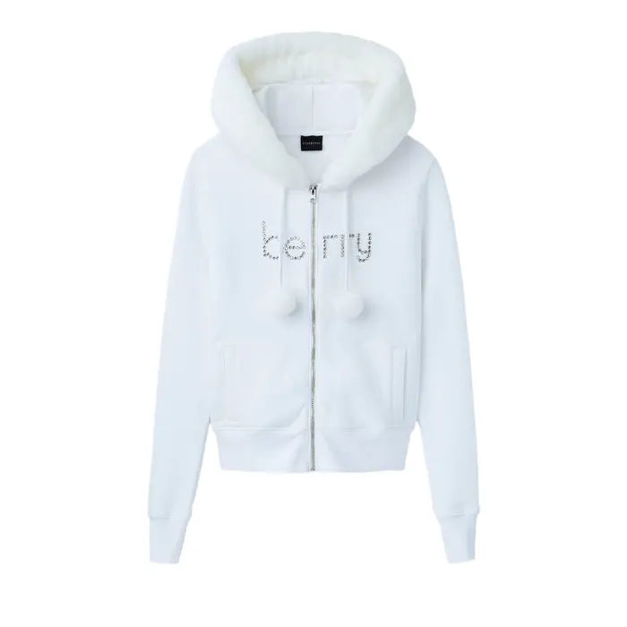 GV GALLERY WHITE POM POM ZIP UP