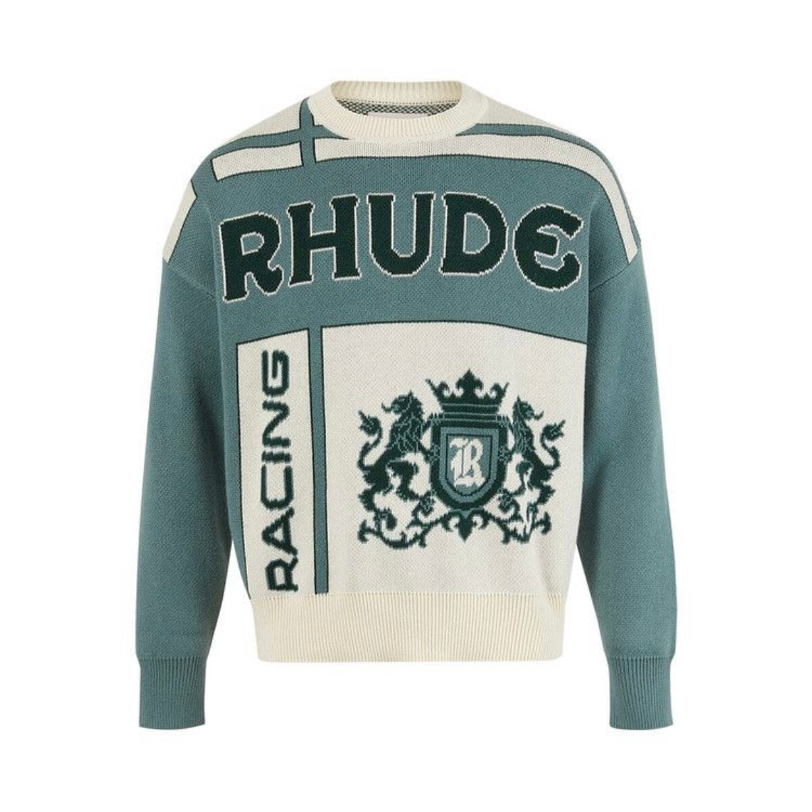 RHUDE PALM KNIT CREWNECK IVORY SAGE
