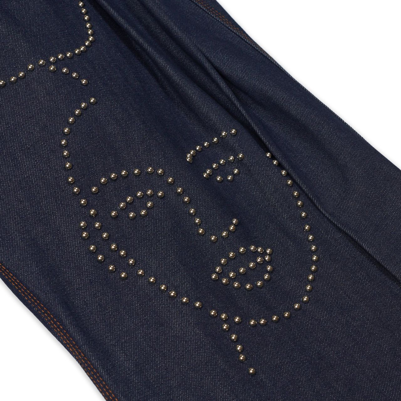KID SUPER Studded Face Plated Long Shorts Raw Denim